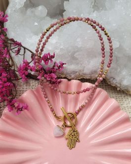 Naszyjnik Serce Spokoju z Rodonitu na przekładanym zapięciu