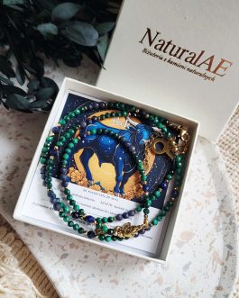 Komplet Biżuterii dla Byka: Naszyjnik i Bransoletka z Malachitu, Szafiru i Lapisu Lazuli