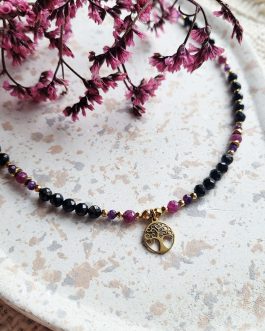 Naszyjnik Czarny Turmalin, Ametyst i Rubin – Twoja Energetyczna Równowaga
